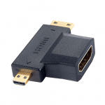 Переходник PERFEO A7006, HDMI A розетка - HDMI D (micro HDMI) вилка + HDMI C (mini HDMI) вилка (1/100)