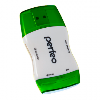 Картридер PERFEO PF-VI-R016 для SD+MicroSD+MS+M2 Green (1/100)