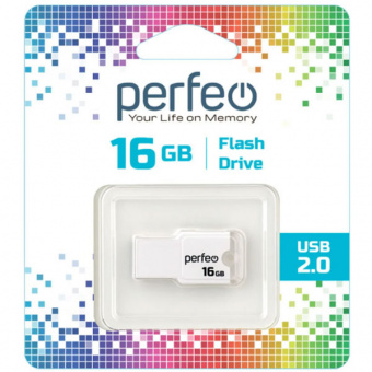 USB2.0 флеш-накопитель PERFEO 16GB M01 White (1/10)