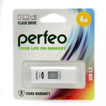 USB2.0 флеш-накопитель PERFEO 4GB S02 White (1/10)