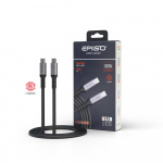 Кабель EPILSO EPD-C1015, USB-С вилка - USB-C вилка,  1 м, 100Вт, чёрный (E-Marker, 10 Гбит/с) (1/100)