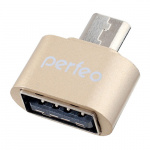 Переходник PERFEO PF-VI-O003, micro USB вилка - розетка USB2.0, OTG, золотой (1/10)