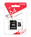 Карта памяти microSD SmartBuy (XC) 64Gb class10  (с адаптером SD) UHS-I (1/10) 