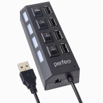 USB Разветвитель PERFEO PF-H030, 4 Port Black (PF_C3220) (1/200)