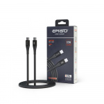 Кабель EPILSO EPD-C1030, USB-С вилка - USB-C вилка,  1.5 м, 60Вт, чёрный (1/100)
