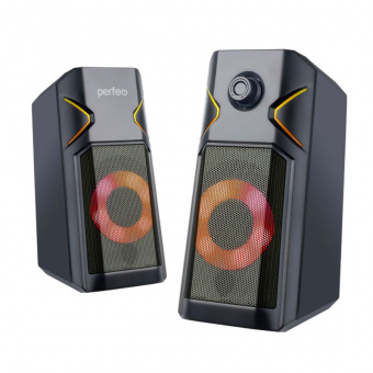 Колонки 2.0 PERFEO PF_B3376, "DISCO" USB, мощность 2х3 Вт (RMS), RGB подсветка 7 режимов, черный (1/10)