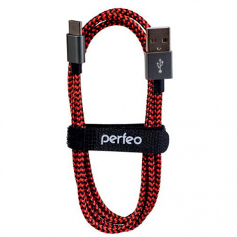 Кабель PERFEO U4901, USB2.0 A вилка - вилка Type-C,  1 м черно-красный (1/100)