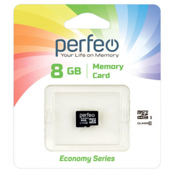 Карта памяти microSD PERFEO (HC)  8Gb class10 (без адаптера SD) Economy series (PF8GMCSH4) (1/10)