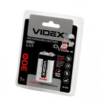Аккумулятор VIDEX 6HR61 300mAh 1 bulk (LSD, низк. саморазряд) (1/12/96)
