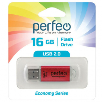 USB2.0 флеш-накопитель PERFEO 16GB E01 Red economy series (1/10)
