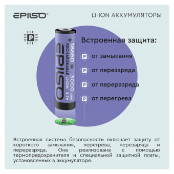 Аккумулятор EPILSO 18650 3000mAh 3.7V 1pcs/box с защитой (1/20/160)
