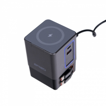 Зарядное устройство USB EPILSO EPD-PA240 100Вт GaN (USB-C, USB-A, USB-C кабель x2, беспровод. 15Вт) серый (1/15)