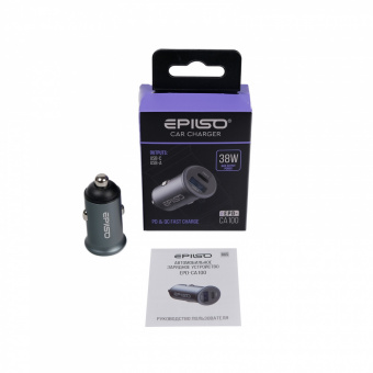 Зарядное устройство USB EPILSO EPD-CA100 38Вт авто (USB-C, USB-A) серый (1/100)