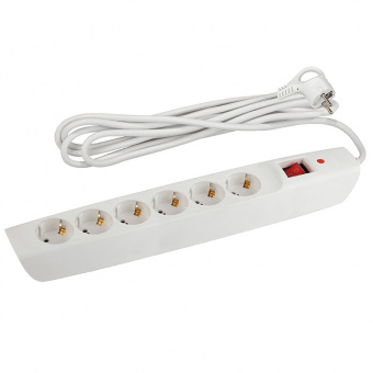 Сетевой фильтр ЭРА SFX-6es-2m-W (белый) с заземл, 10A, с выкл, 6гн, 2м (1/10)