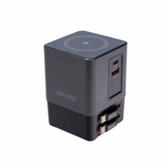 Зарядное устройство USB EPILSO EPD-PA240 100Вт GaN (USB-C, USB-A, USB-C кабель x2, беспровод. 15Вт) серый (1/15)