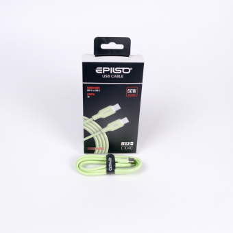 Кабель EPILSO EPD-C1040, USB-С вилка - USB-C вилка,  1 м, 60Вт, светло-зелёный (1/100)