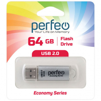 USB2.0 флеш-накопитель PERFEO 64GB E01 Silver economy series (1/10)
