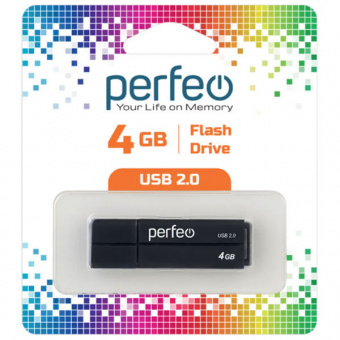 USB2.0 флеш-накопитель PERFEO 4GB C01G2 Black (1/10)