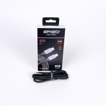 Кабель EPILSO EPD-C1020, USB-С вилка - USB-C вилка,  1 м, 240Вт, чёрный (E-Marker, 40 Гбит/с) (1/100)