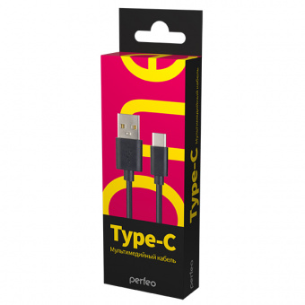 Кабель PERFEO U4703, USB2.0 A вилка - вилка Type-C,  1 м, чёрный, box (1/60)