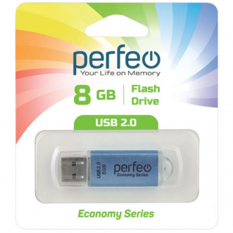 USB2.0 флеш-накопитель PERFEO 8GB E01 Blue economy series (1/10)