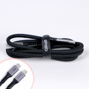 Кабель EPILSO EPD-C1020, USB-С вилка - USB-C вилка,  1 м, 240Вт, чёрный (E-Marker, 40 Гбит/с) (1/100)