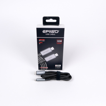 Кабель EPILSO EPD-C1025, USB-С вилка - USB-C вилка,  1 м, 100Вт, чёрный (1/100)