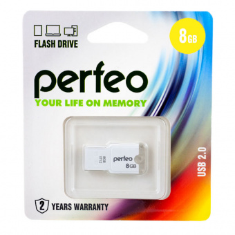 USB2.0 флеш-накопитель PERFEO 8GB M01 White (1/10)