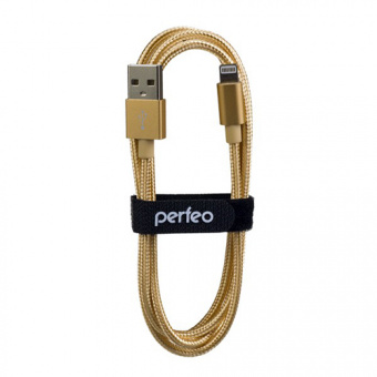 Кабель PERFEO I4307, USB2.0 вилка - вилка 8 PIN (Lightning), 1 м, золото (1/100)