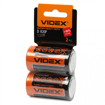 Элементы питания VIDEX R20/D 2pcs SHRINK CARD (24/288)
