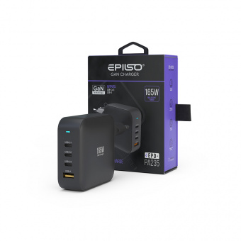 Зарядное устройство USB EPILSO EPD-PA235 165Вт GaN (USB-C x3, USB-A) чёрный (1/40)