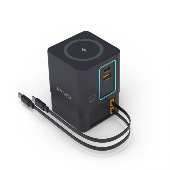 Зарядное устройство USB EPILSO EPD-PA240 100Вт GaN (USB-C, USB-A, USB-C кабель x2, беспровод. 15Вт) серый (1/15)