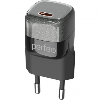 Зарядное устройство USB PERFEO сетевой I4650 1x Type-C, чёрный, GaN, 20W (1/100)