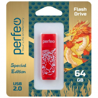 USB2.0 флеш-накопитель PERFEO 64GB C04 Red Tiger (1/10)