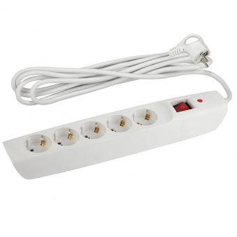 Сетевой фильтр ЭРА SFX-5es-2m-W (белый) с заземл, 10A, с выкл, 5гн, 2м (1/10)