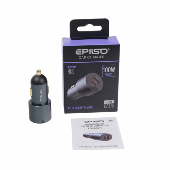 Зарядное устройство USB EPILSO EPD-CA115 100Вт авто (USB-C, USB-A) серый (1/100)
