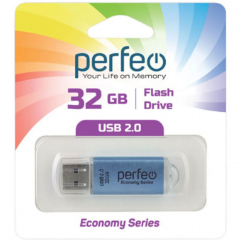 USB2.0 флеш-накопитель PERFEO 32GB E01 Blue economy series (1/10)