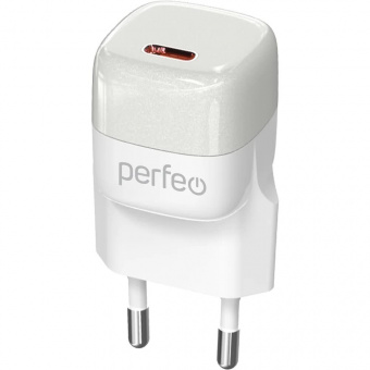 Зарядное устройство USB PERFEO сетевой I4651 1x Type-C, белый, GaN, 20W (1/100)