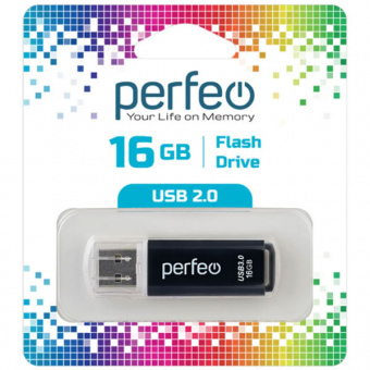 USB2.0 флеш-накопитель PERFEO 16GB C13 Black (1/10)