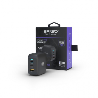 Зарядное устройство USB EPILSO EPD-PA225 65Вт GaN (USB-C x2, USB-A) чёрный (1/40)