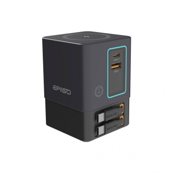 Зарядное устройство USB EPILSO EPD-PA240 100Вт GaN (USB-C, USB-A, USB-C кабель x2, беспровод. 15Вт) серый (1/15)