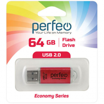 USB2.0 флеш-накопитель PERFEO 64GB E01 Red economy series (1/10)