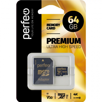 Карта памяти microSD PERFEO (XC) 64GB class10 (с адаптером SD) (PF64GMCSX10V30A) UHS-3 (1/10)