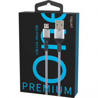 Кабель PERFEO U4806, USB2.0 A вилка - вилка micro USB,  1 м, серый, box (1/30)