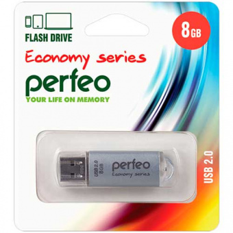 USB2.0 флеш-накопитель PERFEO 8GB E01 Silver economy series (1/10)