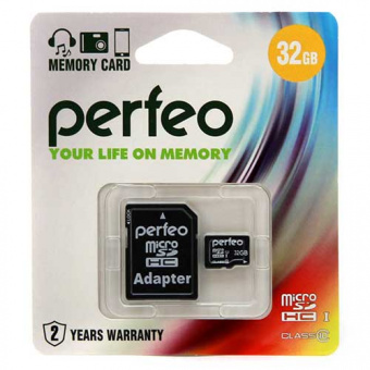Карта памяти microSD PERFEO (HC) 32GB class10 (с адаптером SD) (PF32GMCSH10A) (1/10)