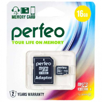 Карта памяти microSD PERFEO (HC) 16GB class10 (с адаптером SD) (PF16GMCSH10A) (1/10)