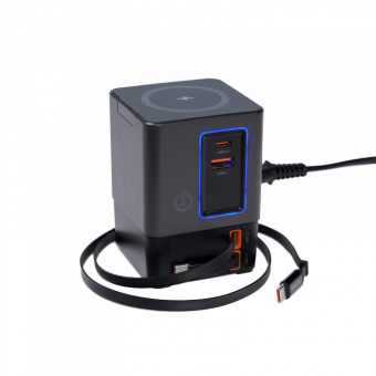 Зарядное устройство USB EPILSO EPD-PA240 100Вт GaN (USB-C, USB-A, USB-C кабель x2, беспровод. 15Вт) серый (1/15)