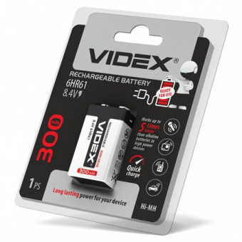 Аккумулятор VIDEX 6HR61 300mAh 1 bulk (LSD, низк. саморазряд) (1/12/96)