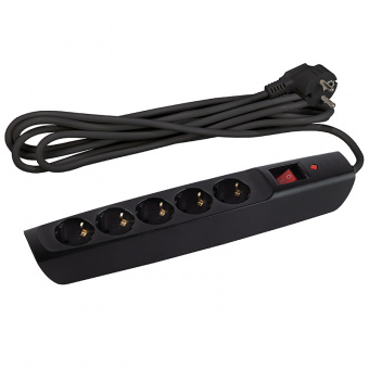 Сетевой фильтр ЭРА SFX-5es-2m-B (черный) с заземл, 10A, с выкл, 5гн, 2м (1/10)